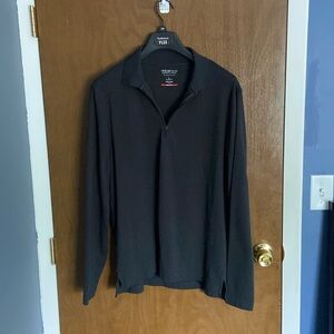 Kenneth Cole Black Slim Fit Zip Up Polo (Long Sleeve)